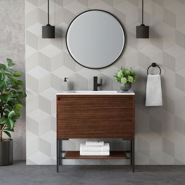 Mantova 35.4 in. W x 18.1 in. D x 35.4 in. H Single Bath Vanity Cabinet Without Top in Mid-Century Walnut