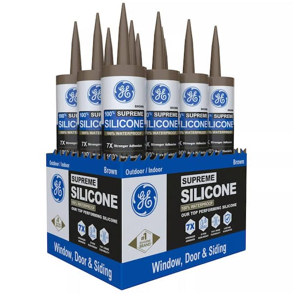 GE Supreme Silicone Caulk 10.1 oz Window and Door Sealant Brown (12-pack)