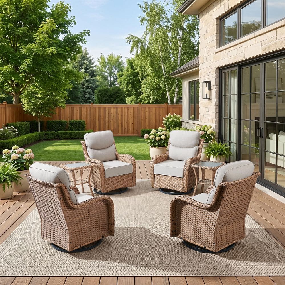 MoonLuxe Yellow Swivel Glider Wicker Outdoor Rocking Chair with Beige Olefin 6 in. Thick Cushions (6-Piece) price history on PriceWatchPro