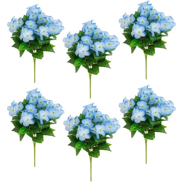 14in. Blue UV Resistant Artificial Hydrangea Bush (Indoor/Outdoor) - Set of 6