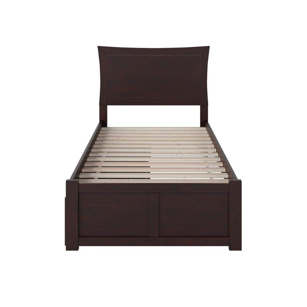 Espresso Twin Wood Platform Bed with Storage Drawers