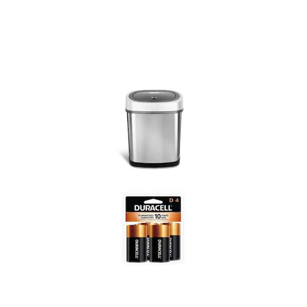 Coppertop D Alkaline Batteries (4-Pack) and 3.2 Gal. Brushed Stainless Steel Motion Sensing Touchless Trash Can Combo