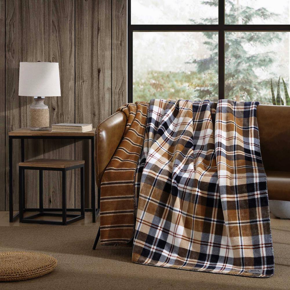 Twin Beige Fleece Reversible Plaid Blanket