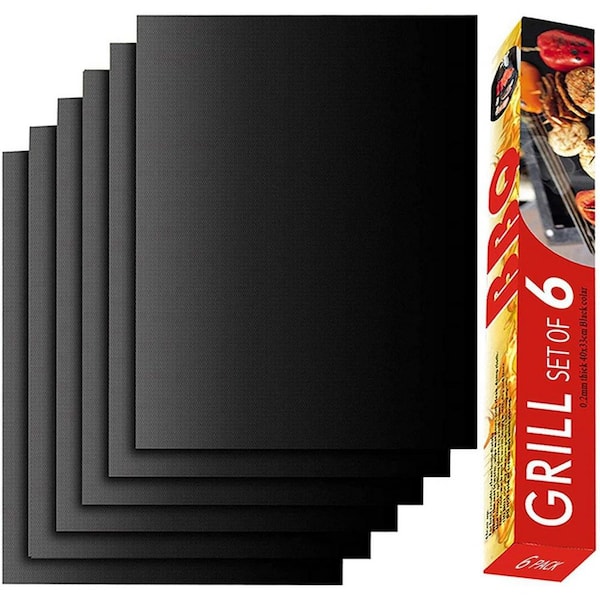 15.75 in. x 13 in. Non-Stick Grill Mat Set with Reusable Easy-Clean Design for Gas Charcoal Electric Grills (6-Pack)