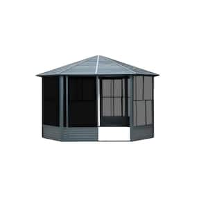 13 ft. x 13 ft. Sunroom Octagonal Solarium Screen Houses with Lockable Sliding Door, Moveable PC Screen, Sloping Roof