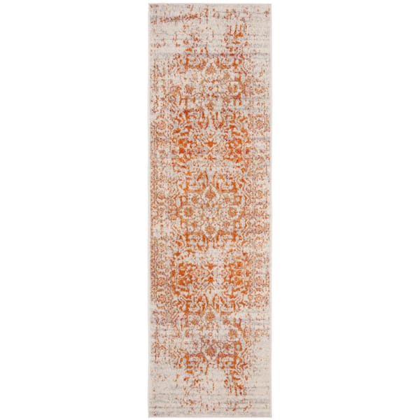 Madison Orange/Ivory 2 ft. x 18 ft. Distressed Border Runner Rug