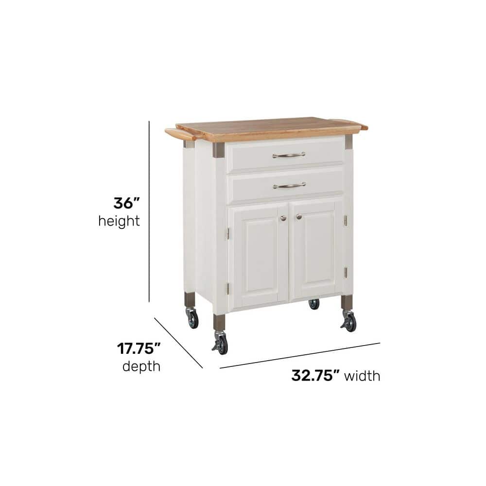 Classic White Butcher Block Kitchen Cart with Storage, 36"x11.75"