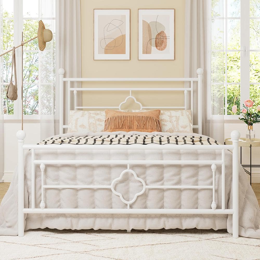 CITRUTAR CHEEP LLC 14 in. Tall White Metal Queen Size Platform Bed