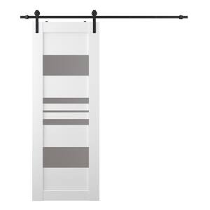 Romi 28 in. x 84 in. 5-Lite Frosted Glass Bianco Noble Wood Composite Sliding Barn Door with Hardware Kit