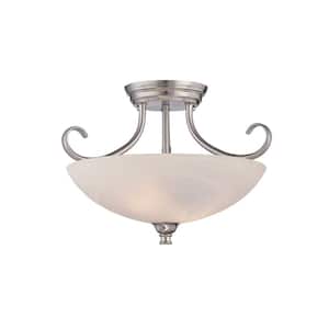 Kendall 15.5 in. 2-Light Satin Platinum Transitional Ceiling Light Semi Flush Mount Light with Alabaster Glass Shade