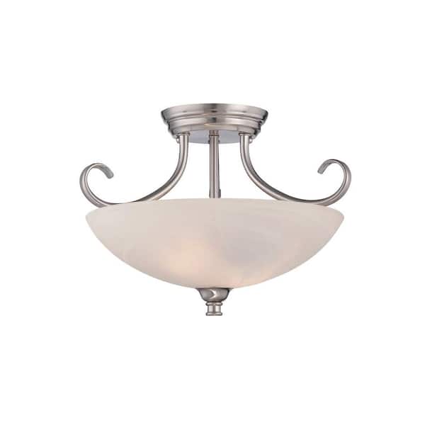 Designers Fountain Kendall 15.5 in. 2-Light Satin Platinum Transitional Ceiling Light Semi Flush Mount Light with Alabaster Glass Shade