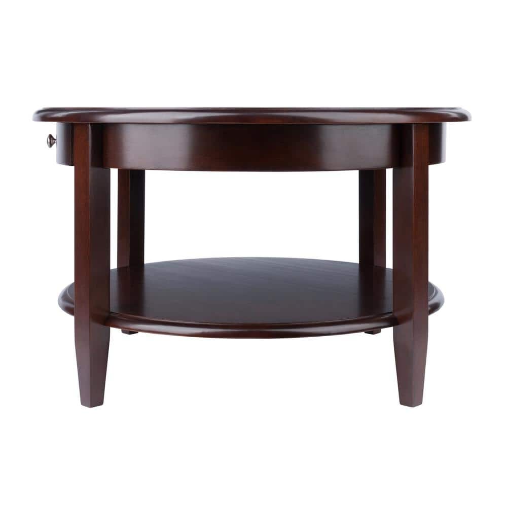 Transitional Antique Walnut Round Outdoor Coffee Table with Storage