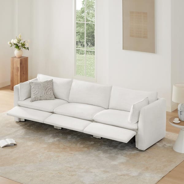 SPRUCE & SPRING Luna 114 in. Cream 3-Piece Fabric Modern Modular Power Sofa with 3-Power footrests and Square Arm for Livingroom
