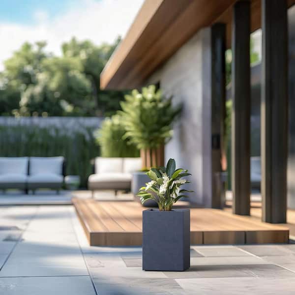 Sapcrete Modern 16 in. High Large Tall Elongated Square Granite Gray Outdoor Cement Planter Plant Pots