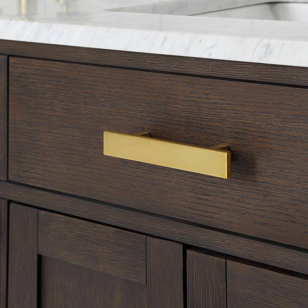 Chestnut 60" Brown Oak Double Bathroom Vanity with Gold Accents