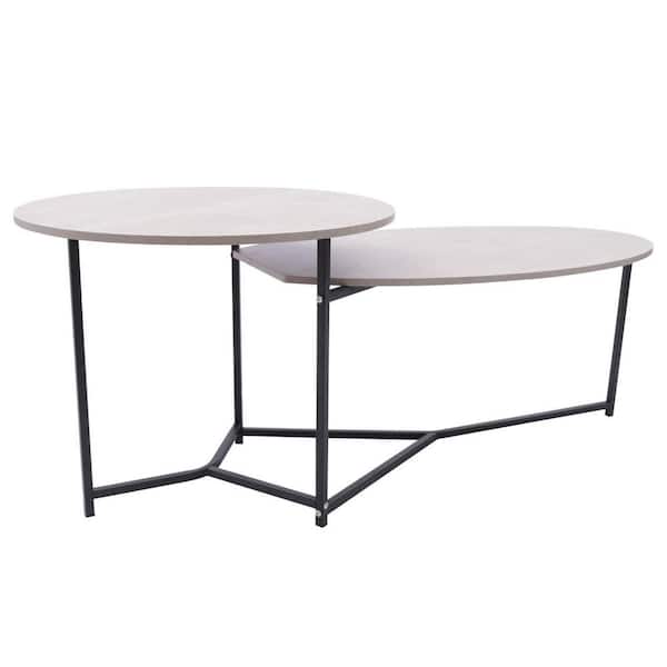 YIYIBYUS 49.2 in. L x 19.7 in. H Oval Shape MDF Tabletop Table Set Coffee Table Living Room Furniture (Set of 2)