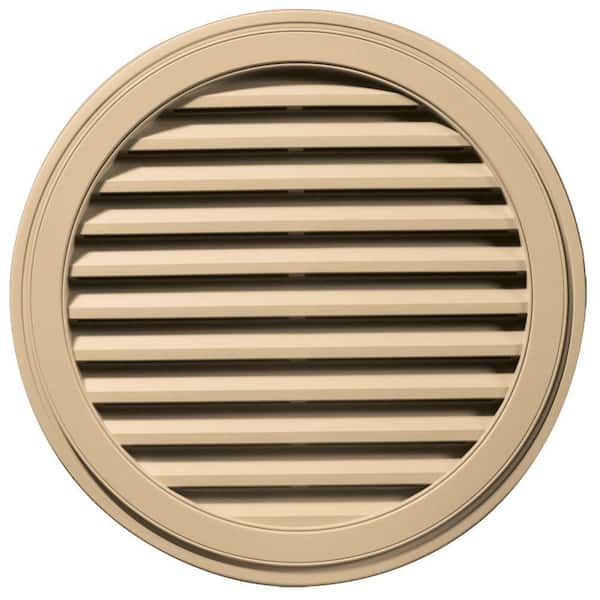 Builders Edge 36 in. x 36 in. Round Beige/Bisque Plastic Built-in Screen Gable Louver Vent