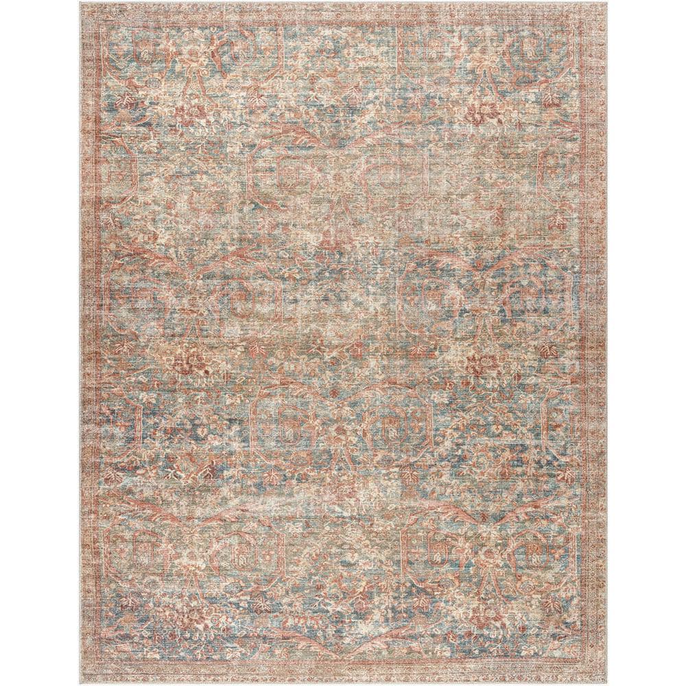 Marlene Beige and Blue Polyester Runner Rug, 2'7" x 7'3"