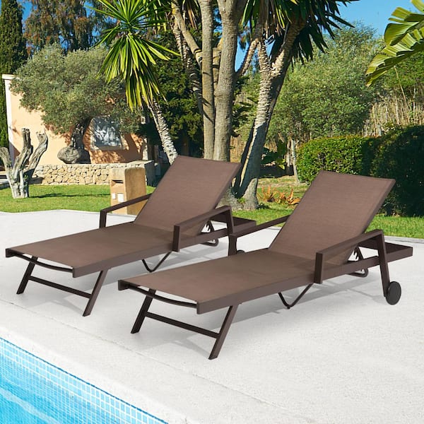 Pellebant 2-Piece Aluminum Adjustable Outdoor Chaise Lounge in Brown