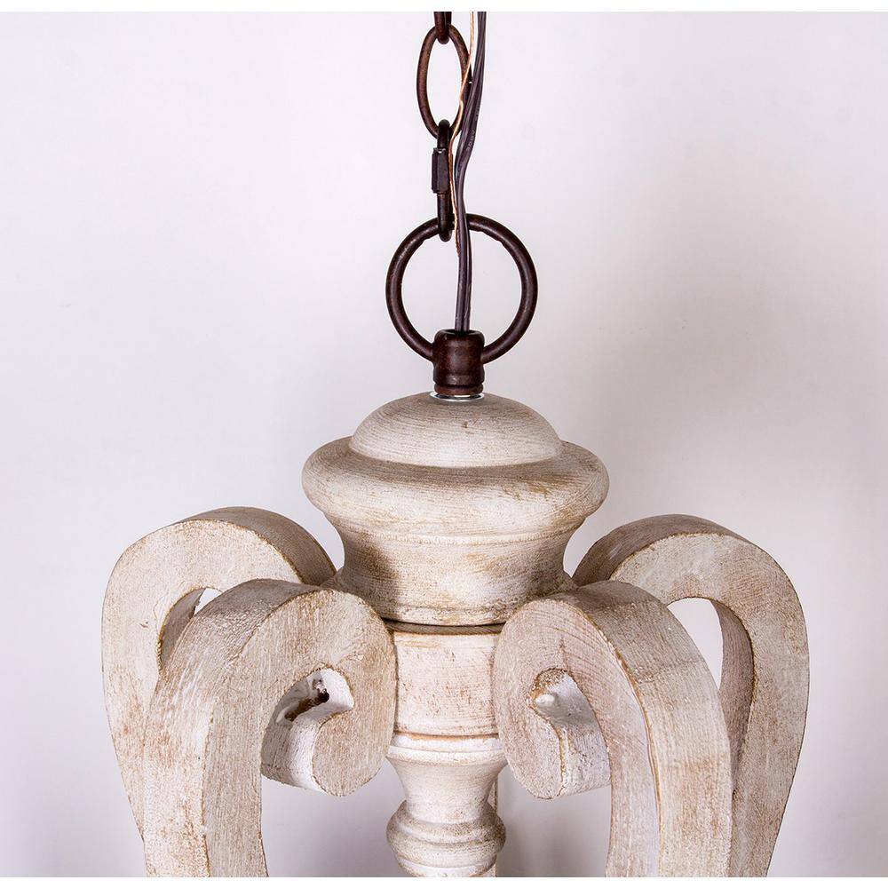 Distressed White 5-Light Wood Candle Chandelier
