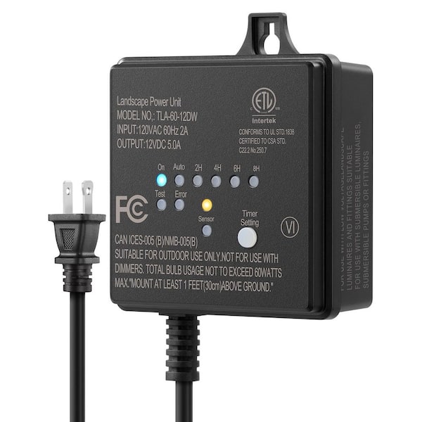 DEWENWILS Low Voltage 60-Watt Polycarbonate Landscape Lighting Outdoor Transformer w/Photocell Sensor and Timer, 120V AC to 12V DC