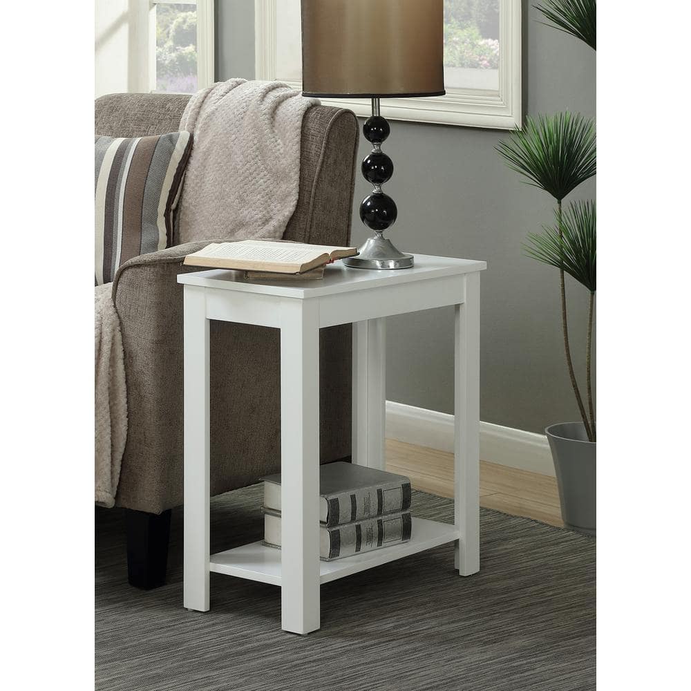 Baja White Woodgrain Flared-Leg Chairside End Table with Shelf