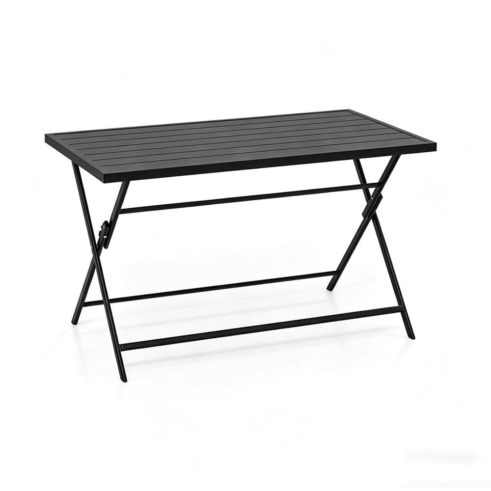 Foldable Outdoor Dining Table 48inch x 30inch Rectangular Metal Patio Table with Slatted Tabletop-Black price history on PriceWatchPro