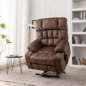 Platinum Big and Tall Dual Motor Velvet Power Lift Recliner Chair with Massage,Heating and 2-Cup Holder - Brown