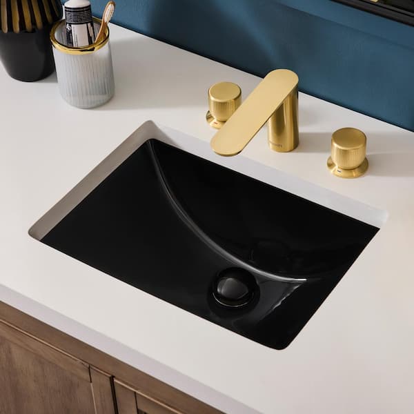 Krona 21 in. Undermount Rectangular Bathroom Vanity Sink in Black Porcelain Ceramic with Overflow