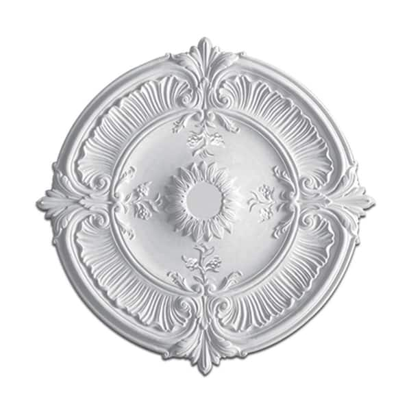 American Pro Decor 1-1/2 in. x 30-1/2 in. Leaves and Flowers Polyurethane Medallion