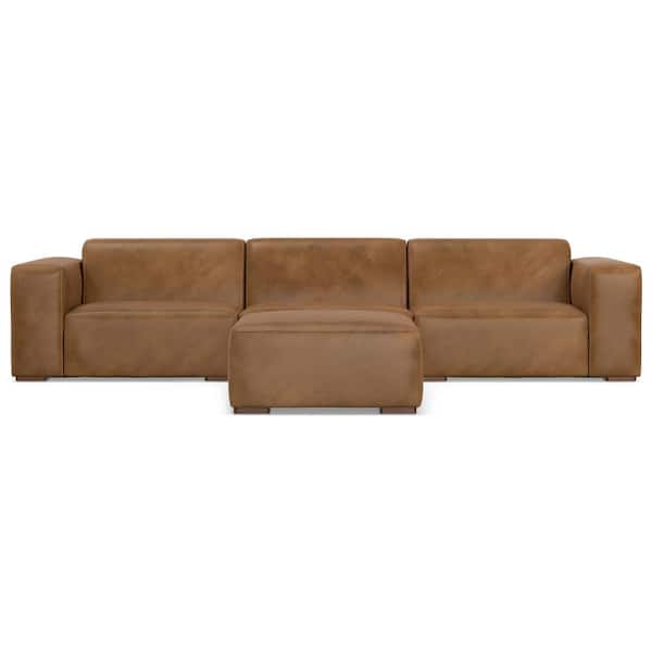 Rex 3-Seater Modular Sofa and Ottoman Set in Genuine Leather