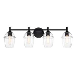 Summer Jazz 32 in. 4-Light Matte Black Vanity Light with Clear Glass Shades for Bathrooms