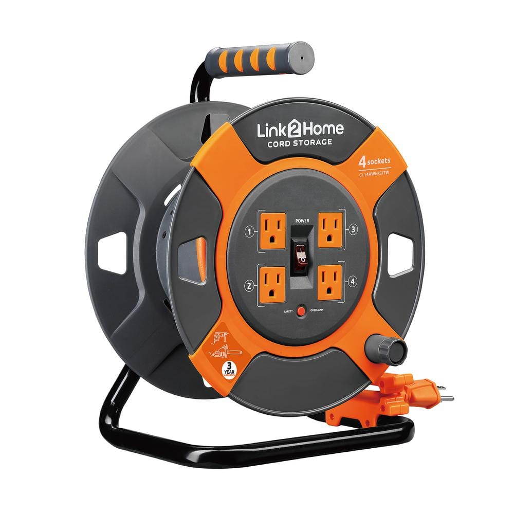 Link2Home 3 ft. 14/3 Extension Cord Storage Reel with 4 Power