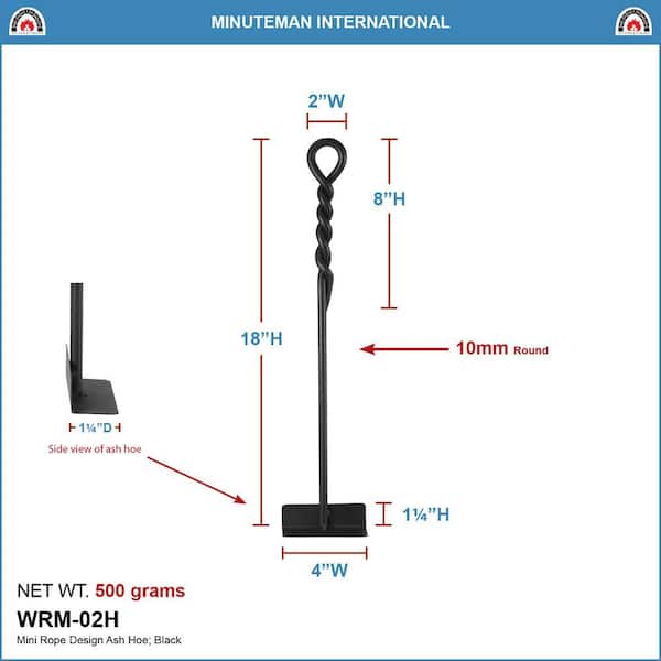 18 in. Tall Black Mini Rope Design Fireplace Hoe Tool