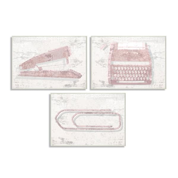 Stupell Industries 10 in. x 15 in. "Pink Office Supplies" by Artist Daphne Polselli Wood Wall Art(3-pieces)