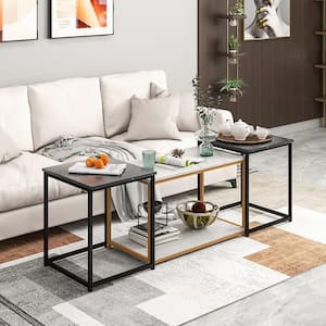 Rectangle Nesting Table Modern Coffee Side Sofa Table Faux Marble MDF Top Living Room Set of 3