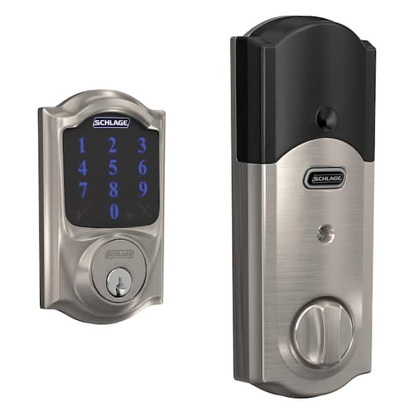 Schlage Camelot Satin Nickel Electronic Connect Smart Deadbolt with Alarm - Z-Wave Plus Enabled