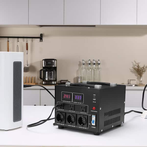 Power Converter, 3000W, Switches between 110V and 220V, Durable Step Up/Down Unit, Includes US and EU Outlets plus USB