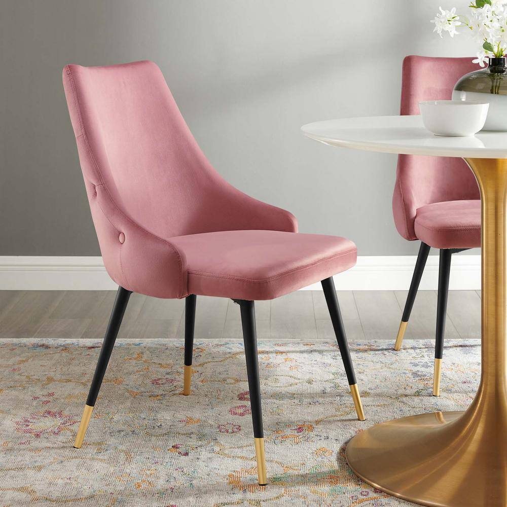 Dusty Rose Velvet Tufted Dining Side Chair with Metal Legs