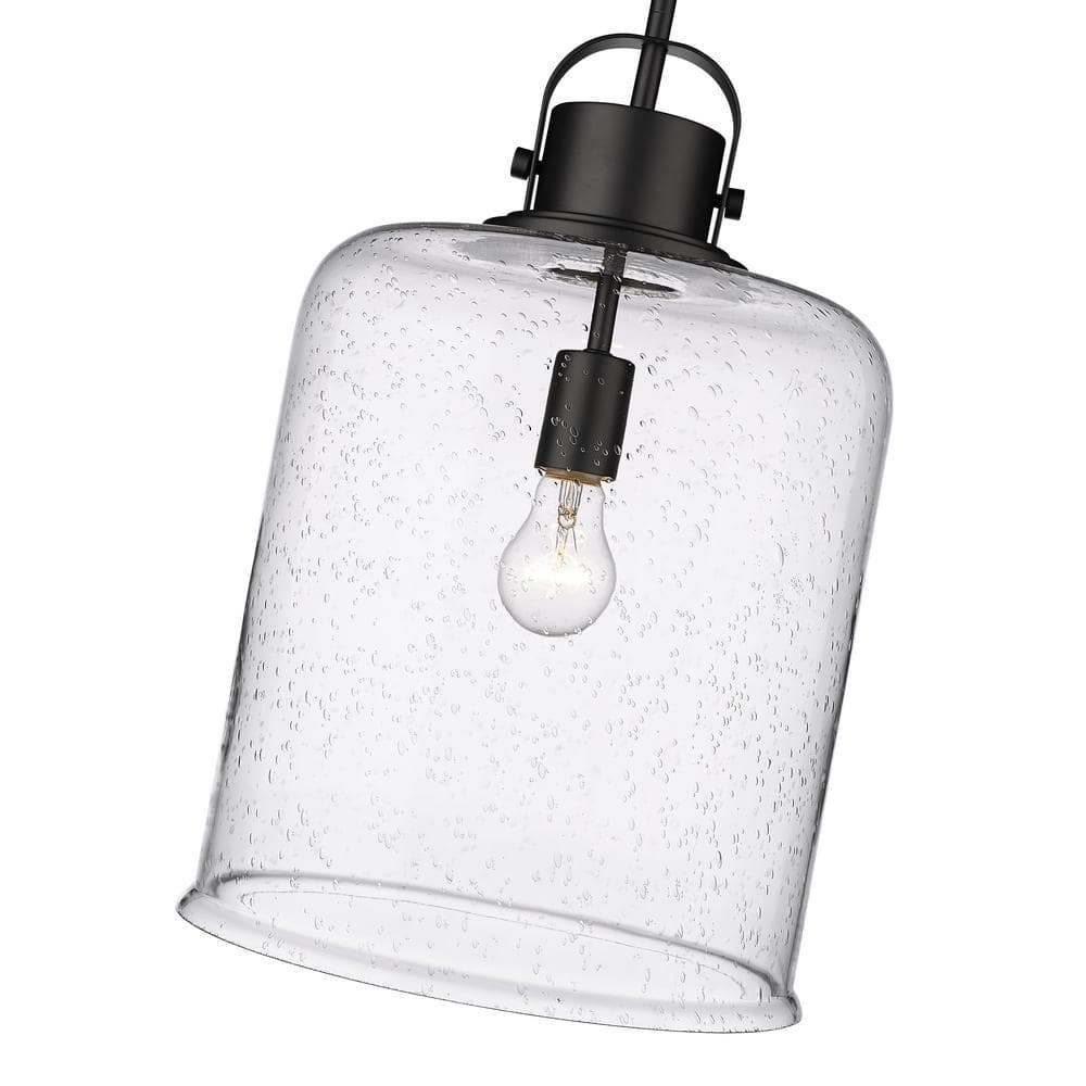 Kinsley 12" Transitional Matte Black Globe Pendant with Clear Seeded Glass