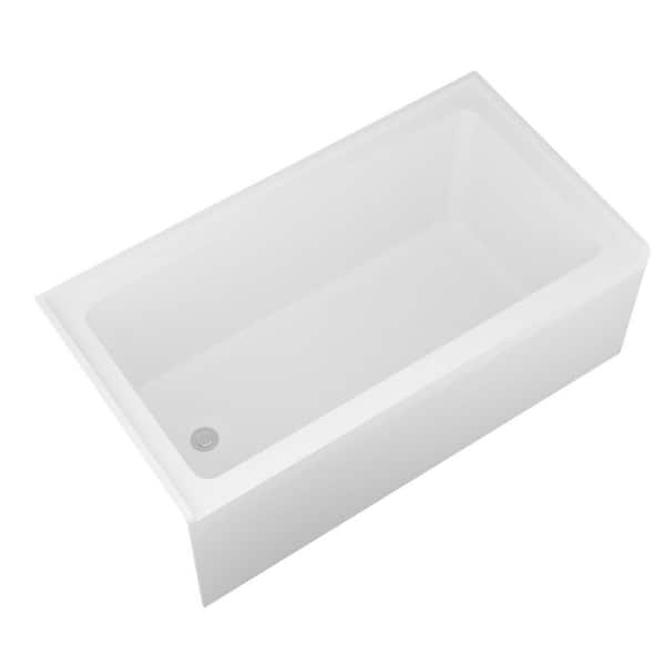 60 in. x 32 in. Acrylic Freestanding Rectangular Apron Front Soaking Bathtub with Left Drain in White
