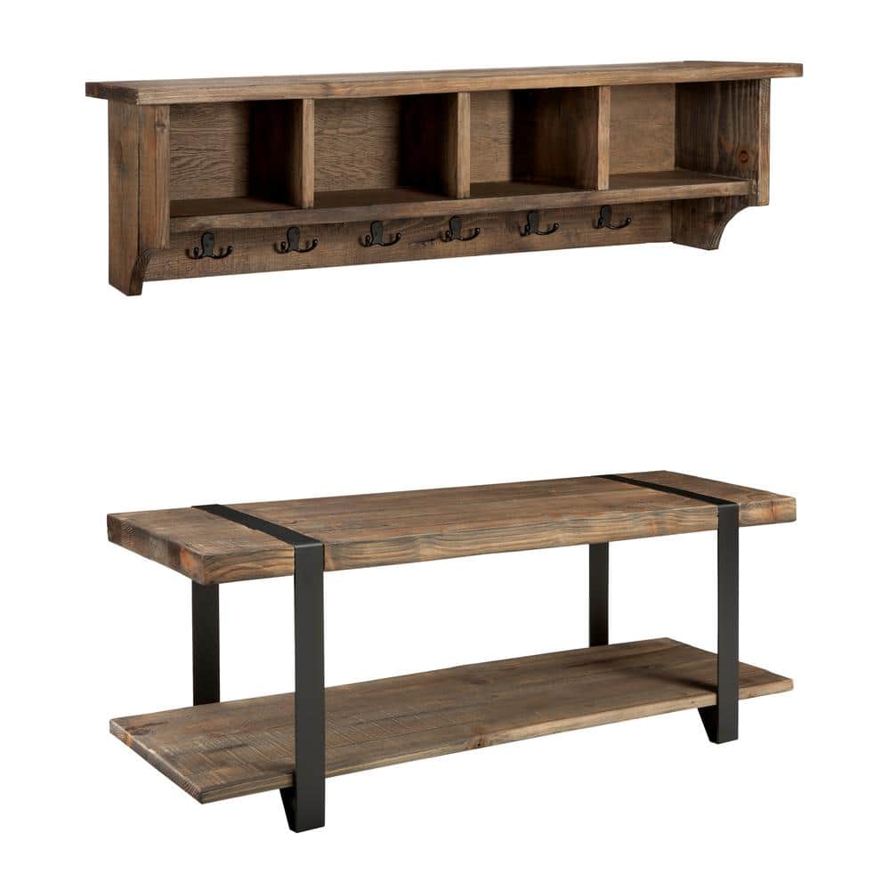 48 in. Modesto Rustic Natural Coat Hook with Storage and Bench