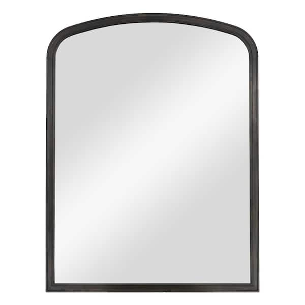 WallBeyond 30 in. W x 40 in. H Medium Arched French Country Style Black Pine Wood Wall Mirror