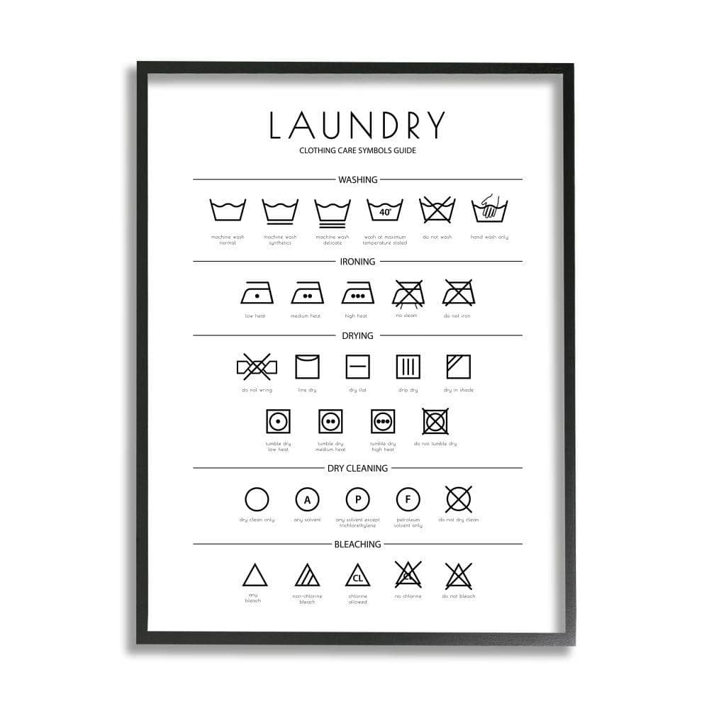 Laundry Symbols Black and White Canvas Print with Ebony Frame