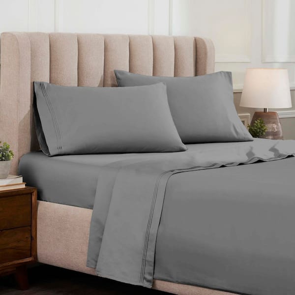 Egyptian Cotton 1500 Thread Count 4-Piece Grey Solid King Deep Pocket Sheet Set