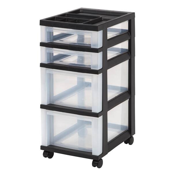 IRIS 12.05 in. x 26.44 in. Black 4-Drawer Storage Cart with Organizer Top (2-Pack)