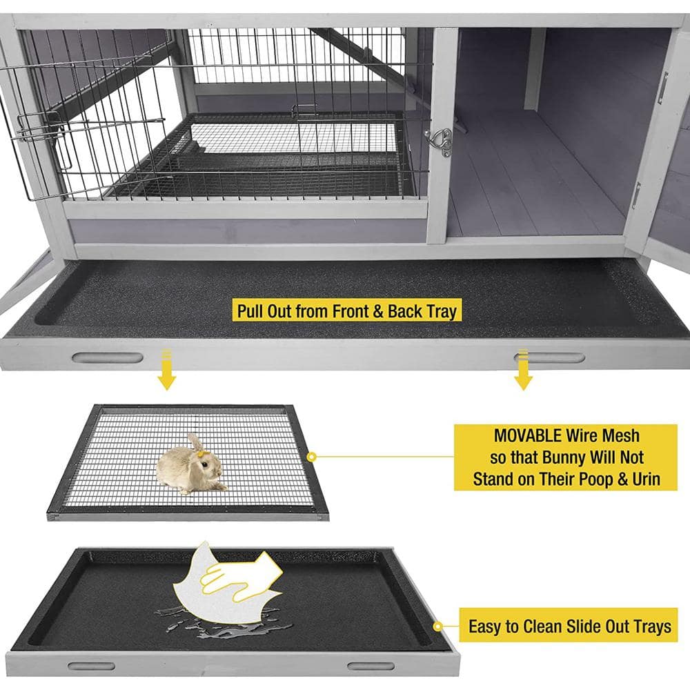 Gray Double-Level Indoor Outdoor Rabbit Hutch with Wheels