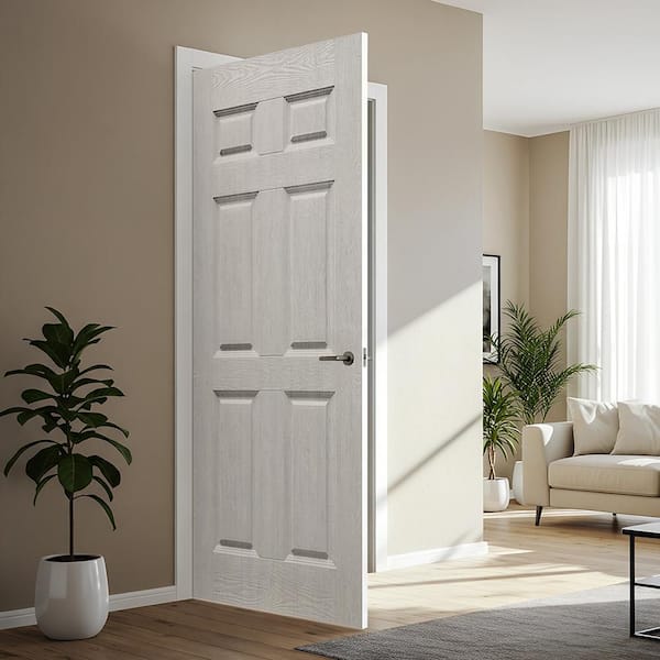 CALHOME 30 in. x 80 in. White Texture 6-Panel Hollow Core