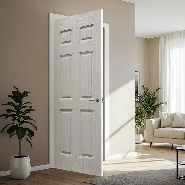CALHOME 32 in. x 84 in. White Texture 6-Panel Hollow Core