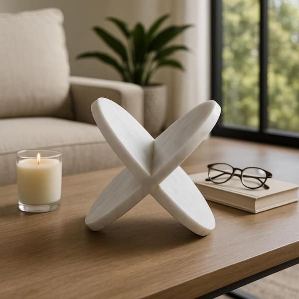 White 8 in. x 8 in. Marble Geometric Sculpture